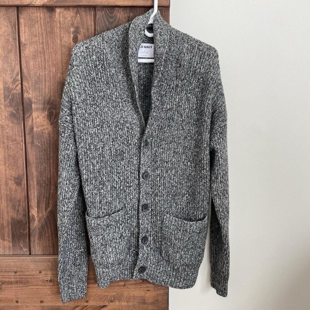 Men's Gray Marled Shawl Collar Cardigan Sweater